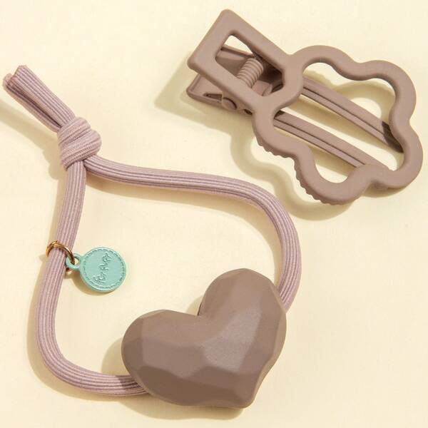 

1pc Hair Clip & 1pc Hair Tie, Brown