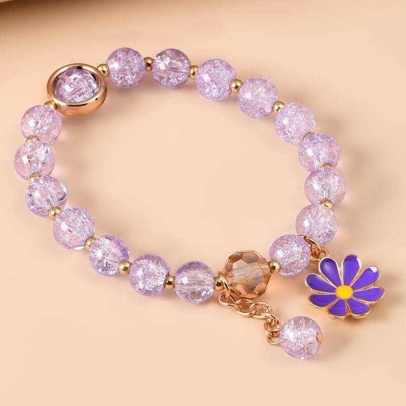 Floral Beaded Bracelet, Purple