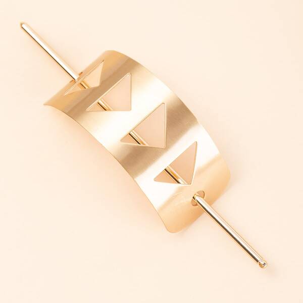 

Hollow Out Geometric Hair Slide With Stick, Gold