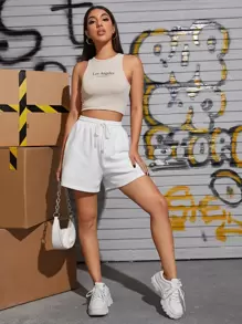 SHEIN EZwear 腰部抽繩素色運動短褲