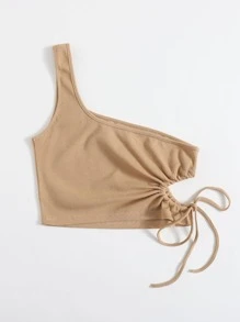 Muchica Top Con Corte De Hombro Descubierto Y Lazo - Caqui - Ver 3