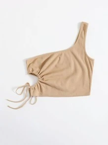 Muchica Top Con Corte De Hombro Descubierto Y Lazo - Caqui - Ver 5