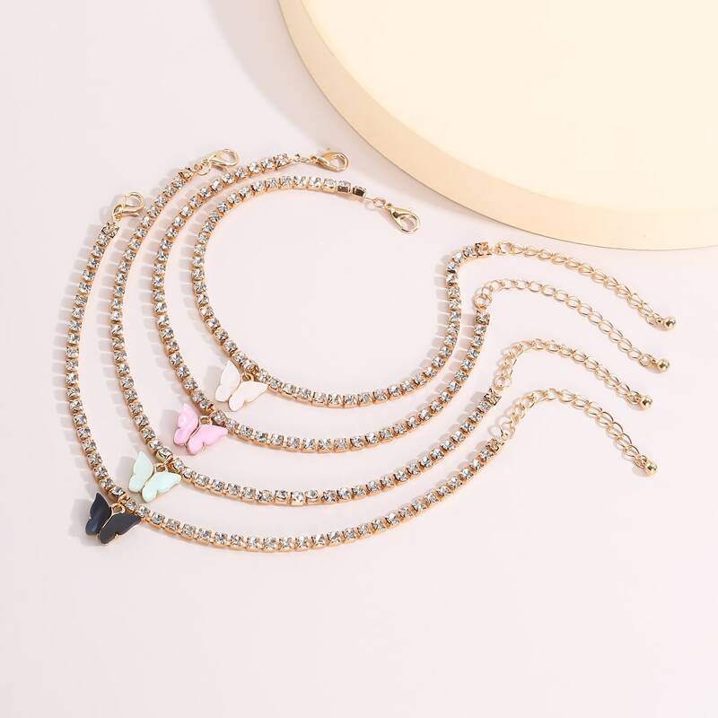 

4pcs Butterfly Rhinestone Anklet, Multicolor