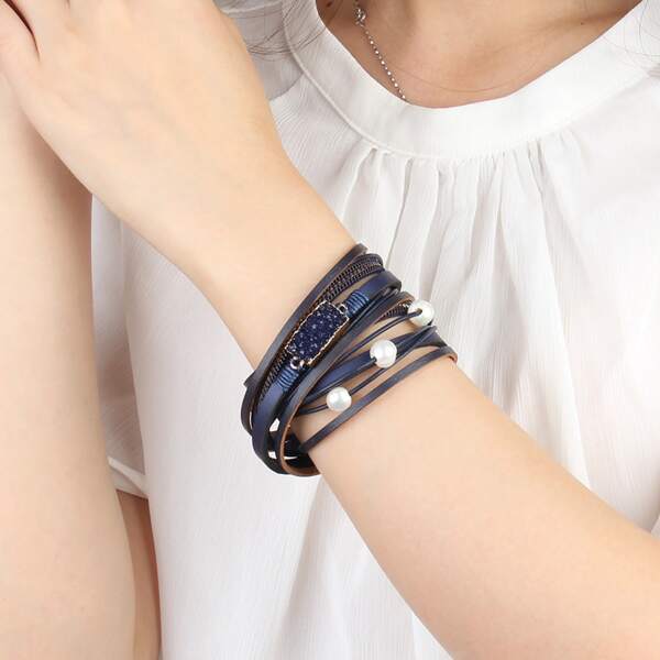 

Faux Pearl Decor Layered Bracelet, Blue