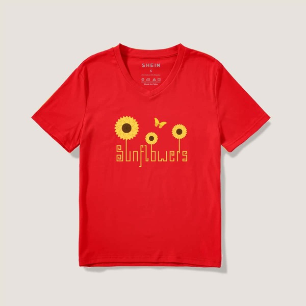 

Sunflower & Letter Graphic Tee, Red