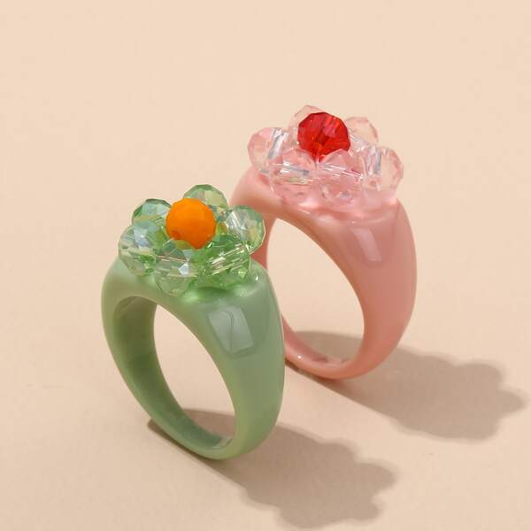 

2pcs Crystal Decor Ring, Multicolor