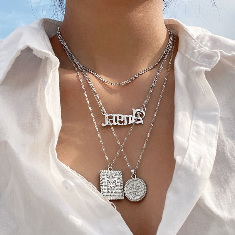 

4pcs Butterfly Layered Necklace, Silver