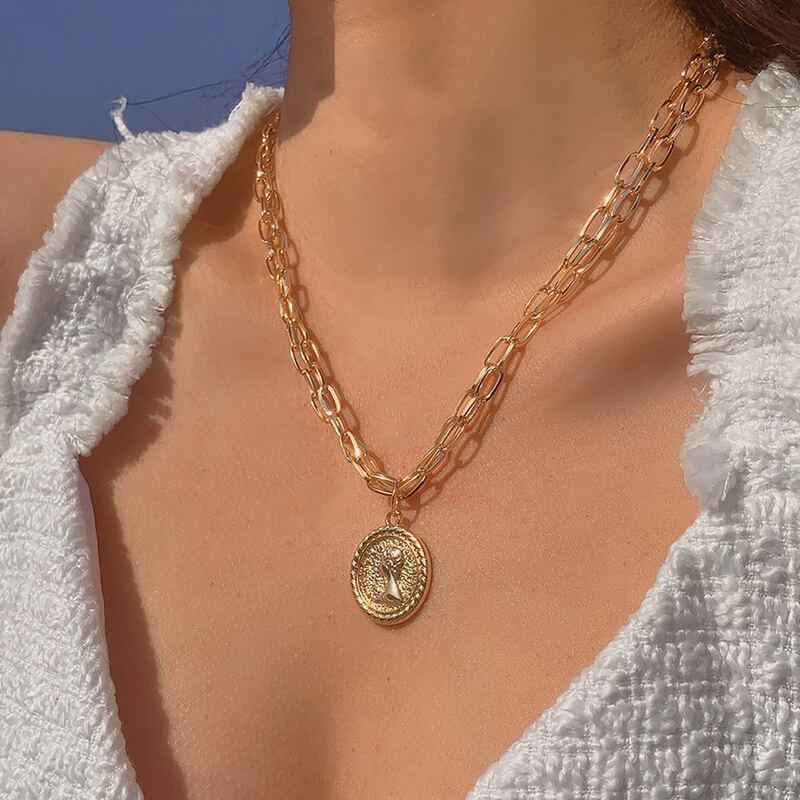 

Coin Layered Chain Necklace, Gold