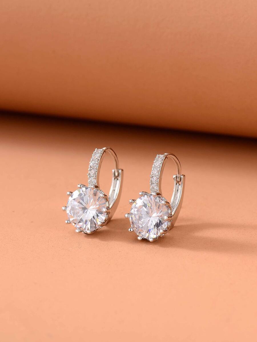 Cubic Zirconia Decor Earrings - Silver - View 1