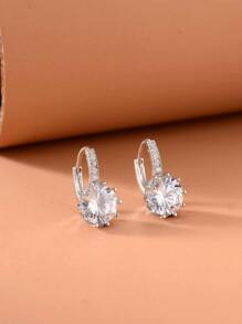 Cubic Zirconia Decor Earrings - Silver - View 3