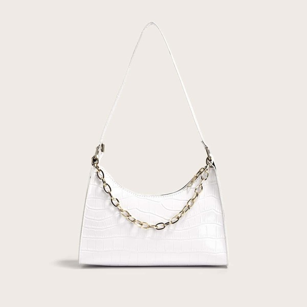 

Croc Embossed Baguette Bag, White