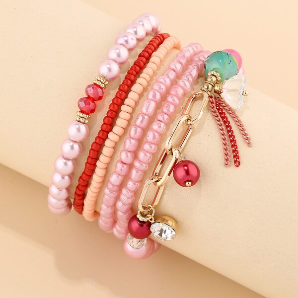 

6pcs Faux Pearl Beaded Bracelet, Multicolor
