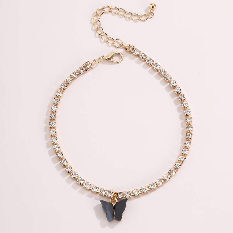 

Butterfly Rhinestone Anklet, Black