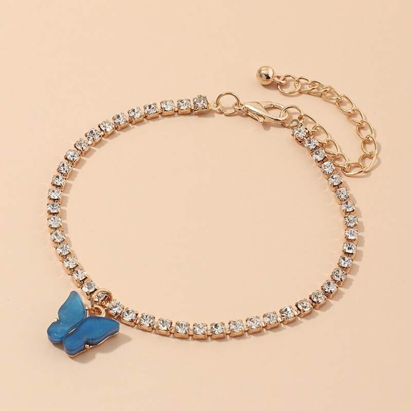 

Butterfly Rhinestone Anklet, Blue