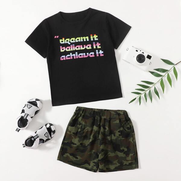 

Boys Letter Graphic Tee & Camo Shorts, Multicolor