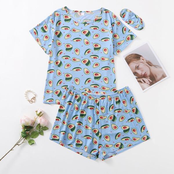 

Plus Avocado Print Pajama Set & Eye Mask, Multicolor