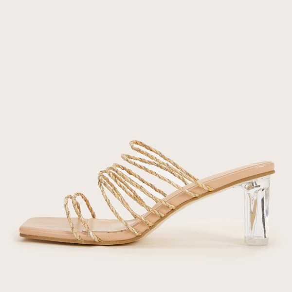 

Strappy Mid Heeled Mules, Khaki