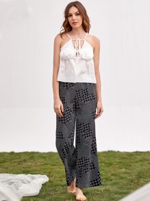 SHEIN VCAY Top De Cami Con Borde De Volante Y Corbata Delantera Con Busto Plisado - Blanco - Ver 3