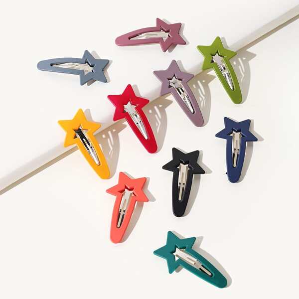 

10pcs Star Detail Hair Clip, Multicolor