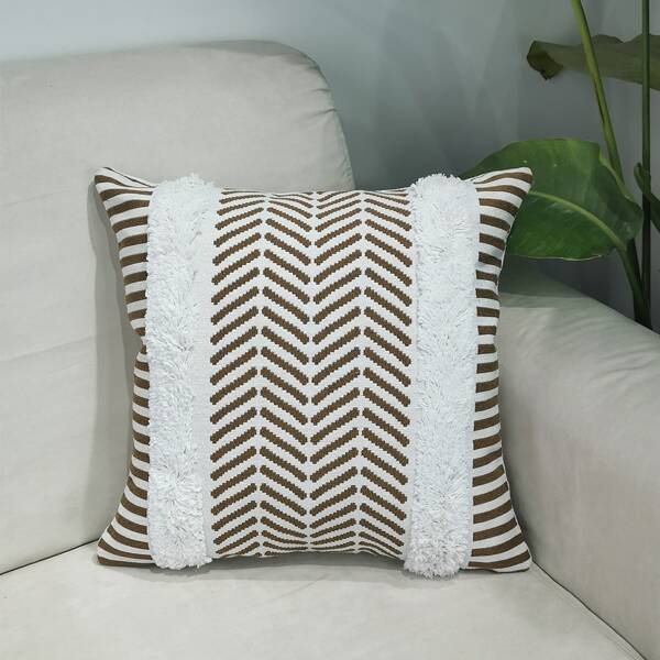 

Geometric Pattern Cushion Cover Without Filler, Mocha brown