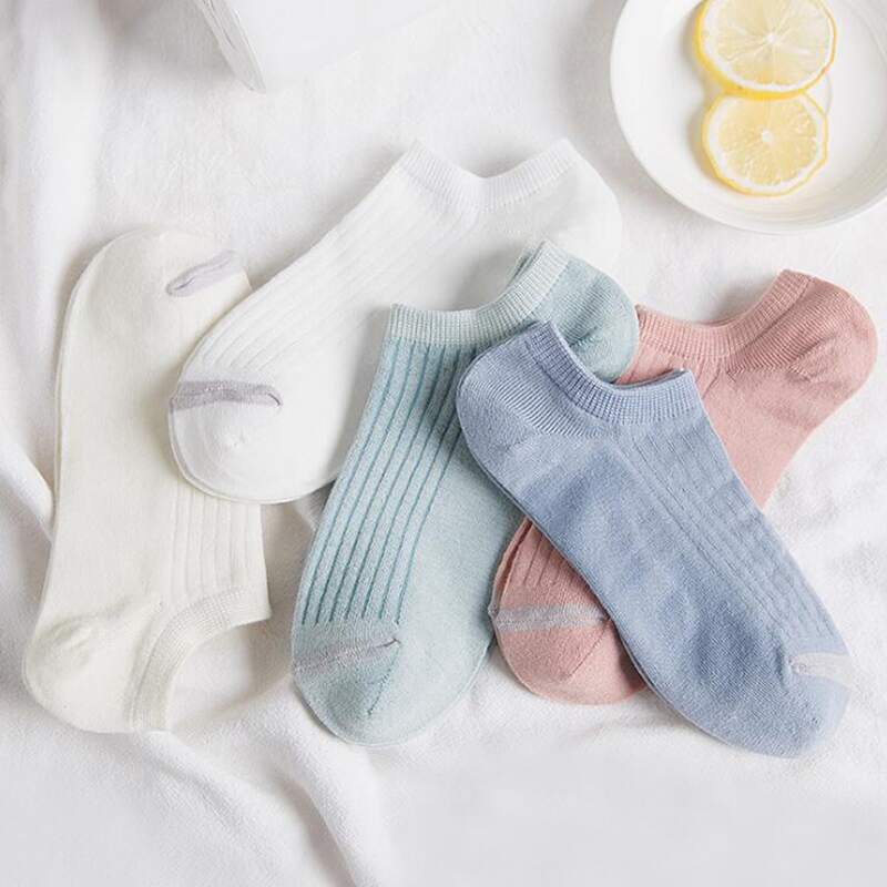 

5pairs Solid Invisible Socks, Multicolor