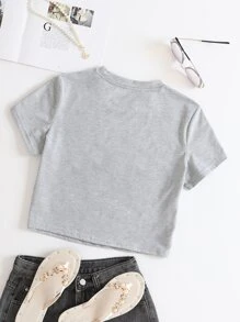 INAWLY 纯色圆领 T 恤 - 淺灰色 - 查看 2