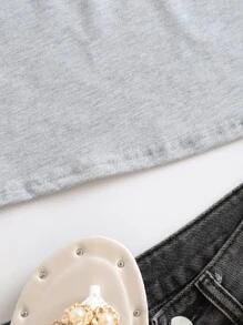 INAWLY 纯色圆领 T 恤 - 淺灰色 - 查看 5