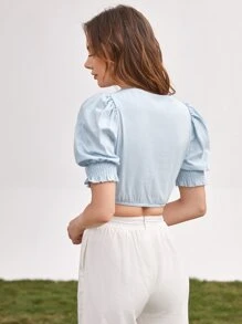 SHEIN Unity Top Corto De Manga Abullonada Fruncido - Celeste - Ver 2