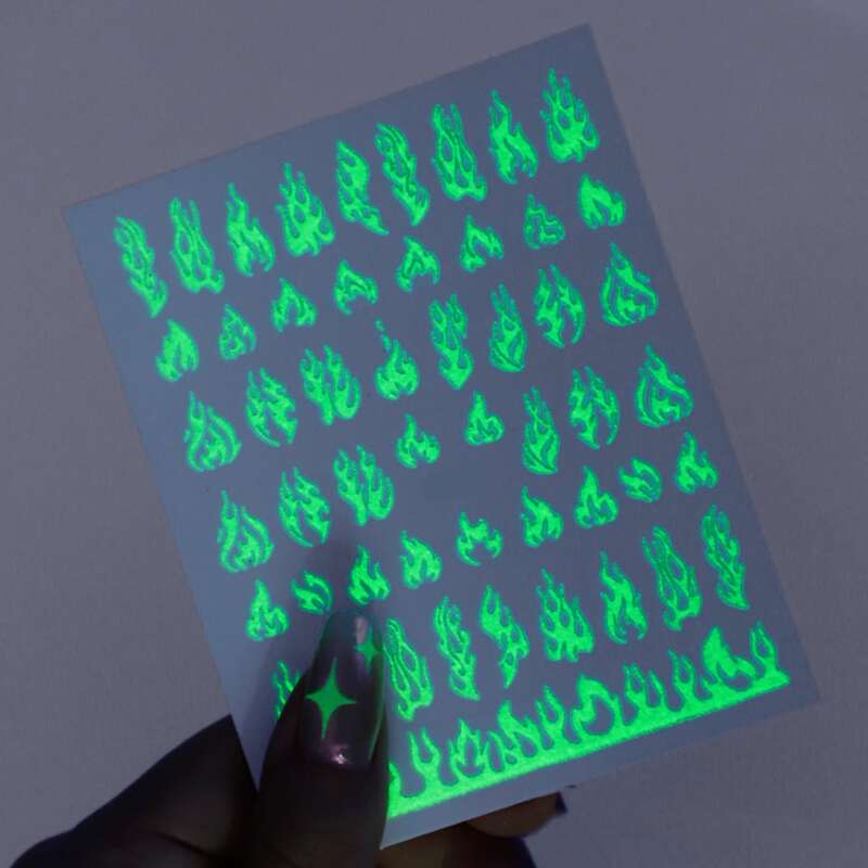 

1sheet Luminous Nail Fire Pattern Sticker, White