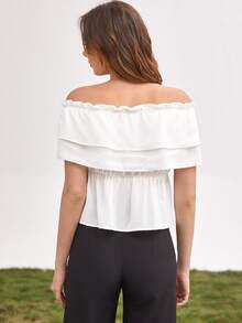SHEIN Unity Tie Front Frill Off Shoulder Top - White - View 2