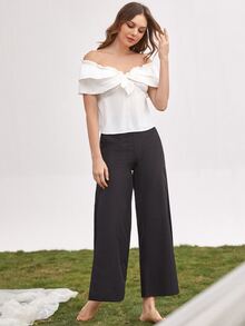 SHEIN Unity Tie Front Frill Off Shoulder Top - White - View 4