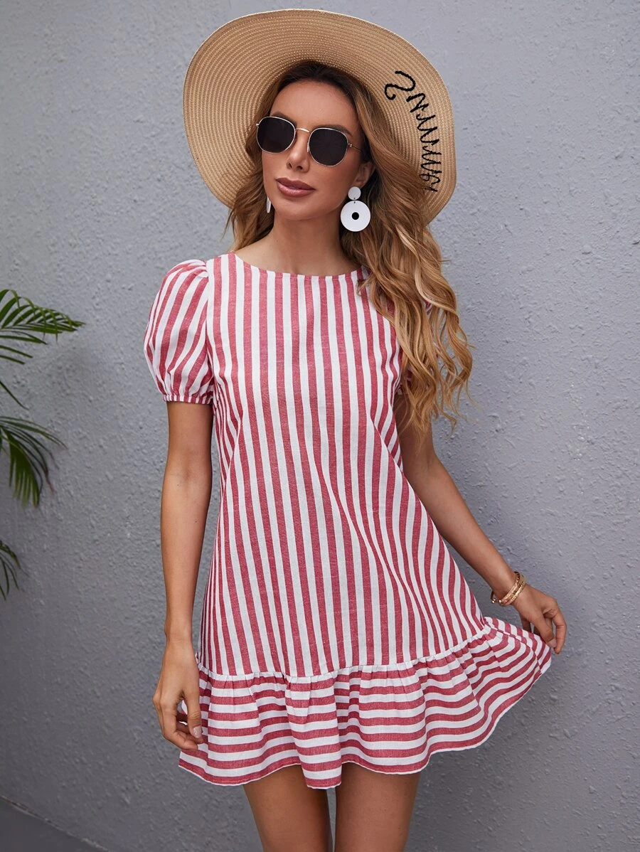 SHEIN Vestido Botón A rayas Casual - Multicolor - Ver 1