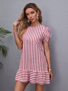 SHEIN Vestido Botón A rayas Casual - Multicolor - Ver 3