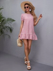 SHEIN Vestido Botón A rayas Casual - Multicolor - Ver 4
