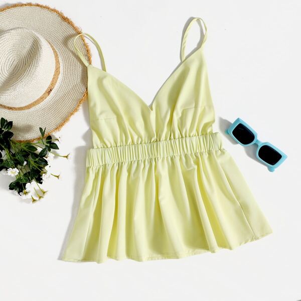 

Solid Ruffle Hem Cami Top, Yellow