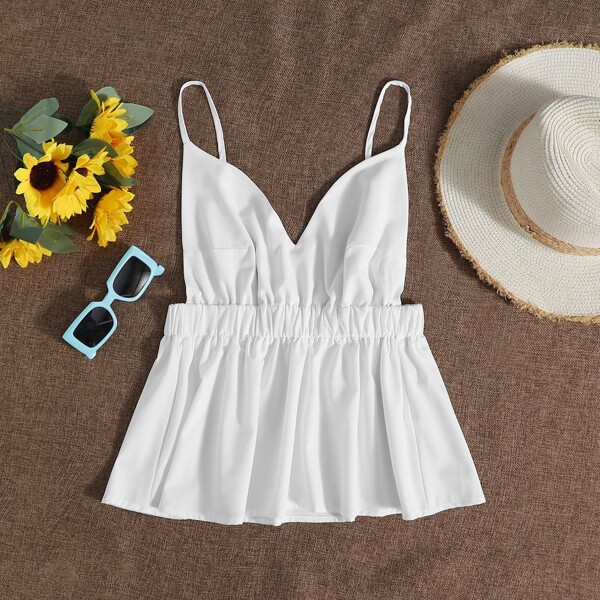 

Solid Ruffle Hem Cami Top, White