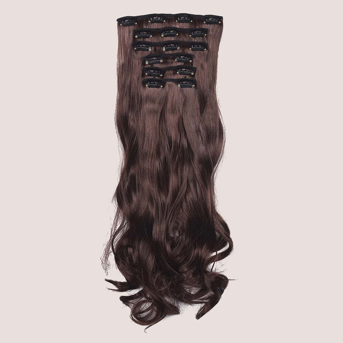 

16pcs Clip In Long Curly Hairpiece, Brown