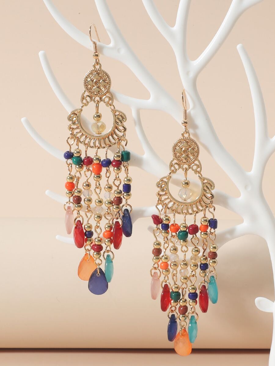 水落流蘇耳墜 - 金黃色 - 查看 1