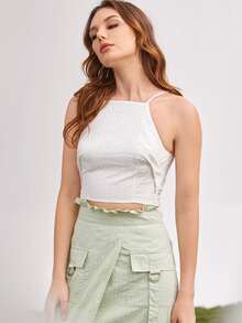 後繫帶素色吊帶短版上衣 - 白色 - 查看 5