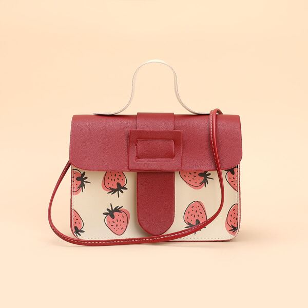 

Buckle Decor Strawberry Graphic Satchel Bag, Red
