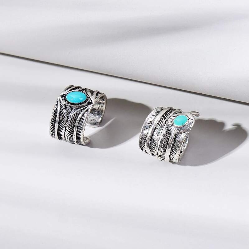 

Guys 2pcs Leaf Cuff Ring, Silver