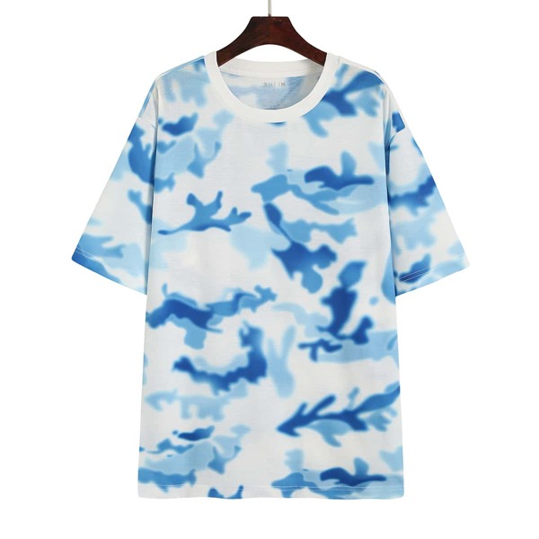 

Men Graphic Print Short Sleeve Tee, Blue and white