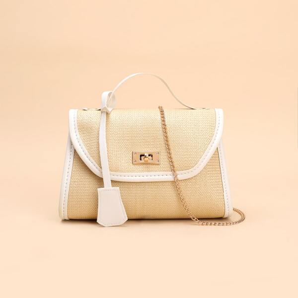 

Twist Lock Chain Satchel Bag, Beige