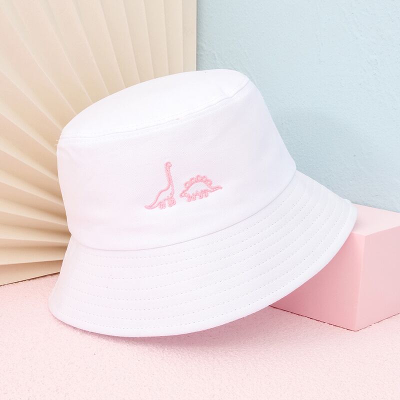 

Dinosaur Embroidery Bucket Hat, White