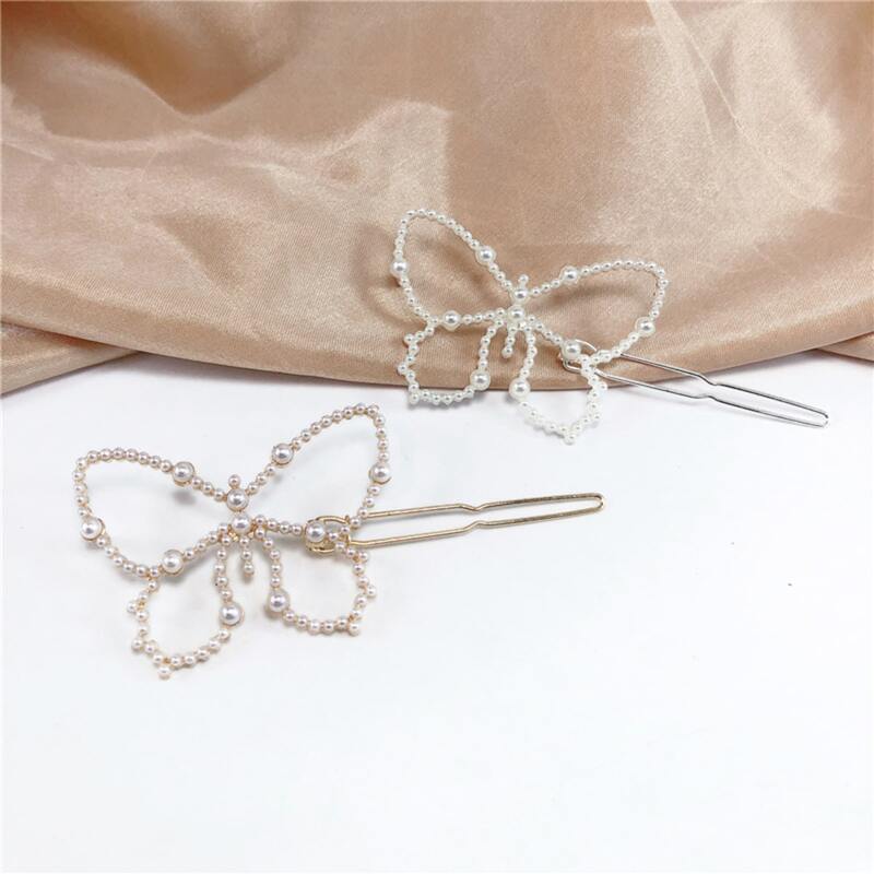 

1pc Random Faux Pearl Butterfly Hair Clip, Multicolor