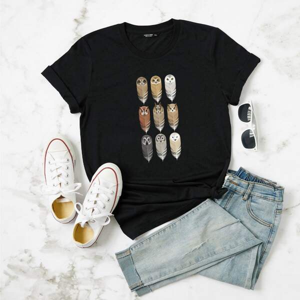

Plus Owl Print Short Sleeve Tee, Black