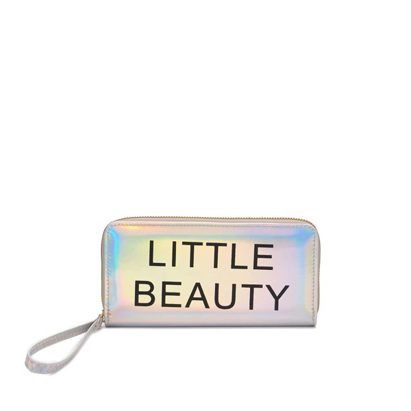 

Holographic Letter Graphic Long Wallet, Silver