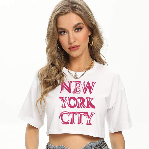 

Letter Drop Shoulder Crop Tee, White