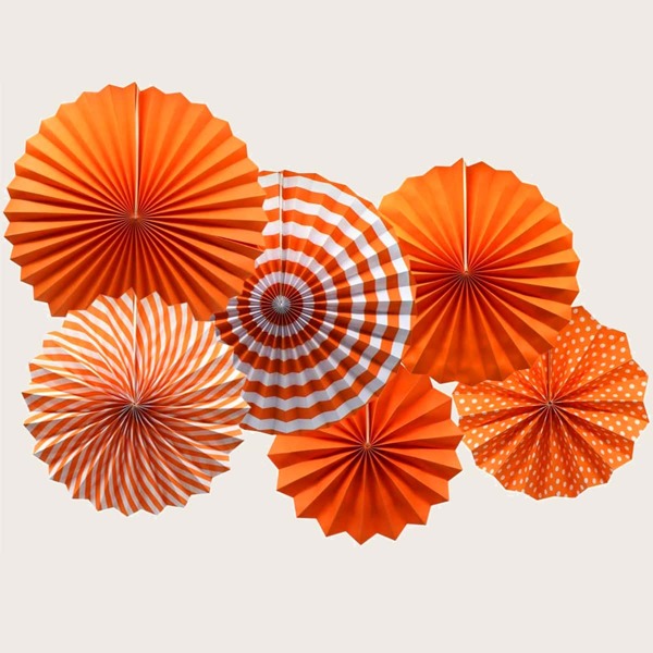 

6pcs Party Paper Fan Decoration, Orange
