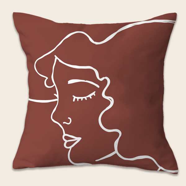 

Abstract Face Print Cushion Cover Without Filler, Rust brown